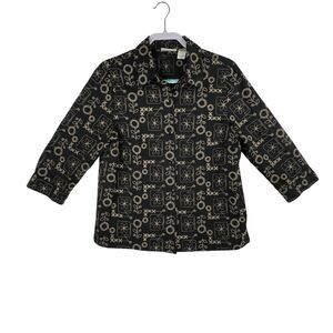 Alfred Dunner Womens Size 12 Embroidered Jacket Button Down Black Floral